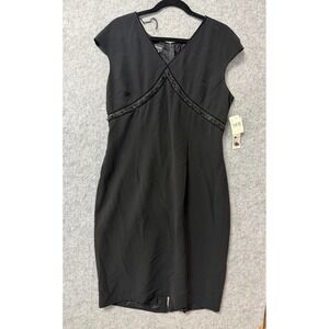 Donna Morgan Womens Black Beaded Velvet Trim V-Neck Sheath Dress Size 16 NWT